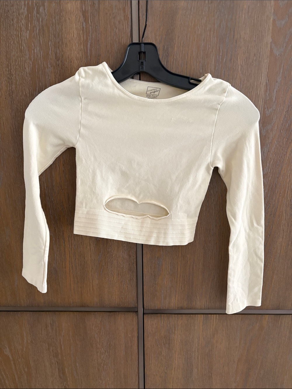 Heart-Cutout Long-Sleeve Crop Top - Cream